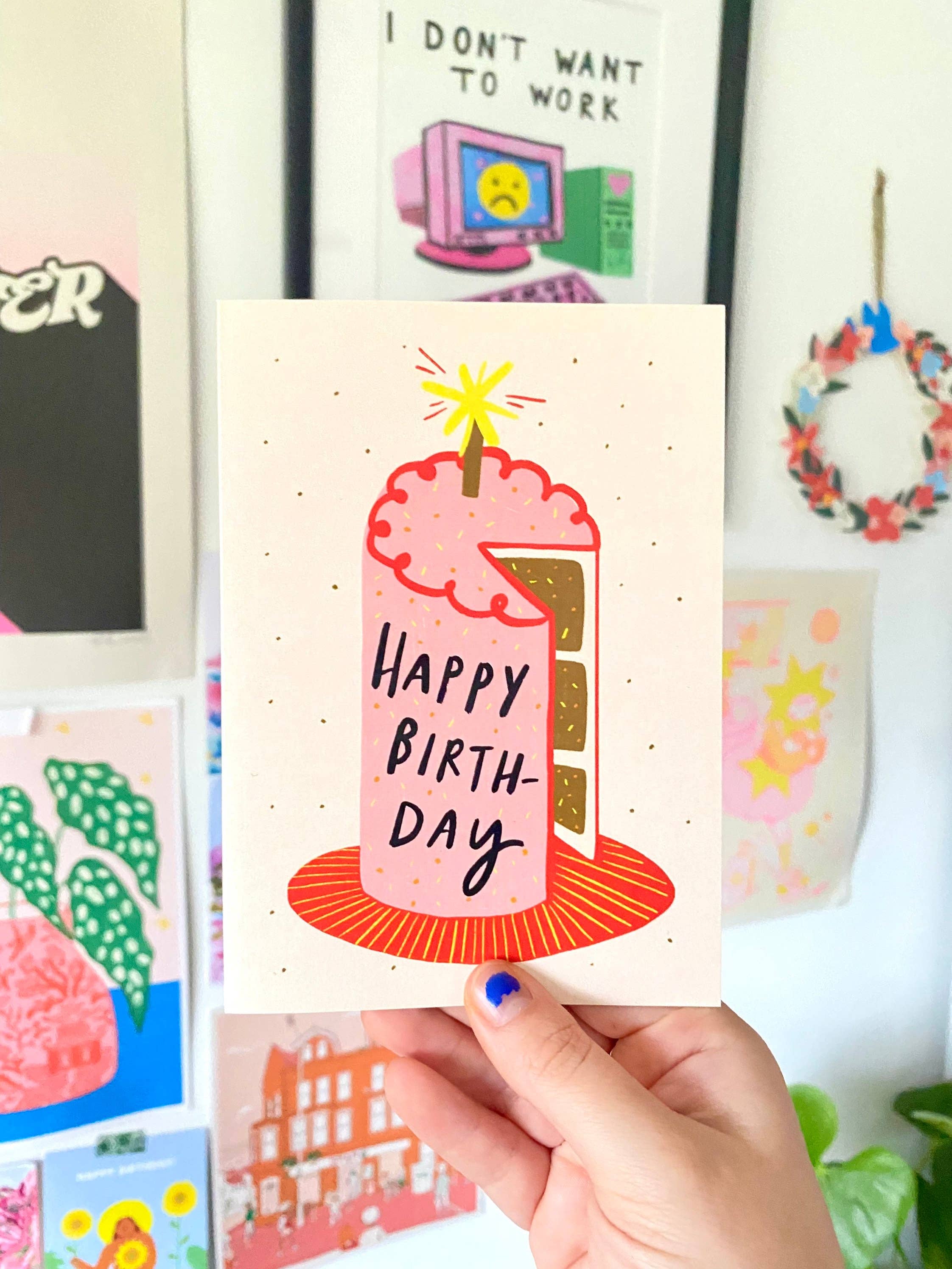 Kerrie Illustrates – wholesale Birthday card – Happy Birthday Pink Cake Greeting Card | Bday Friend Sister 1