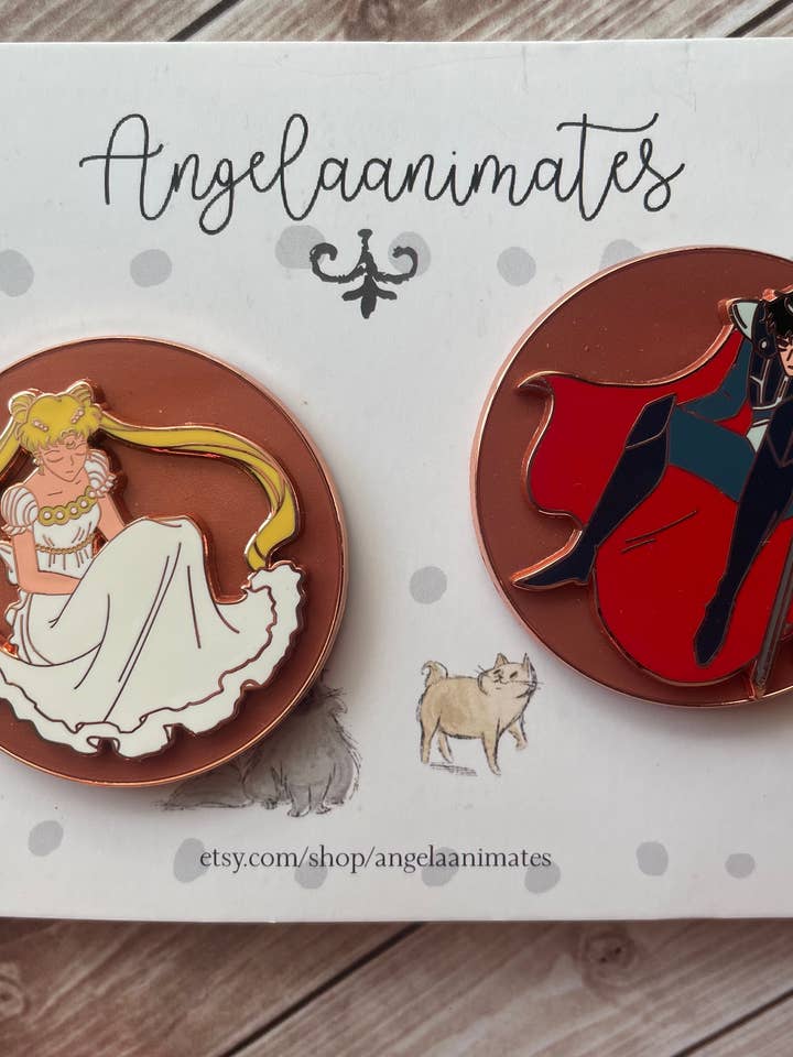 Set di spille Moon Princess e Earth Prince per la vendita all'ingrosso da parte di Angelaanimates