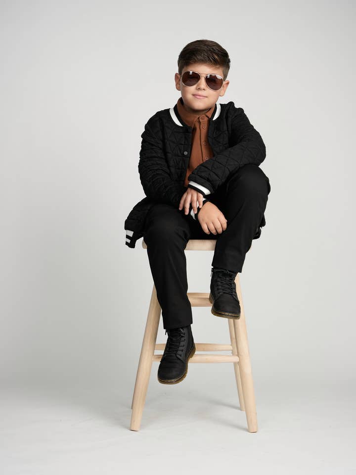 Bombardero universitario negro para venta al por mayor de Mofi Boys Clothing