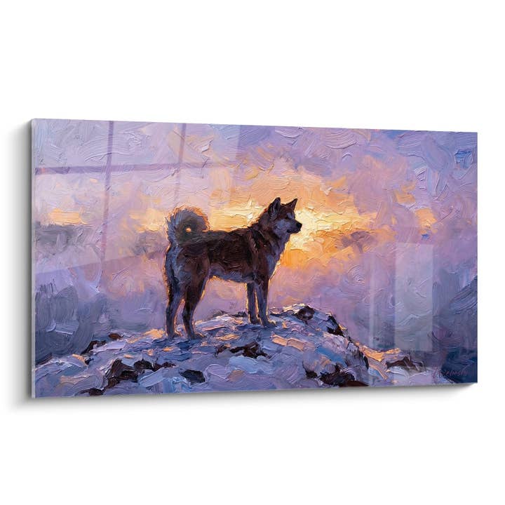 Quadro Akita Inu sobre Rocha ao Pôr do Sol - Solidão Majestosa - Edição Akita Inu por atacado de Walensky
