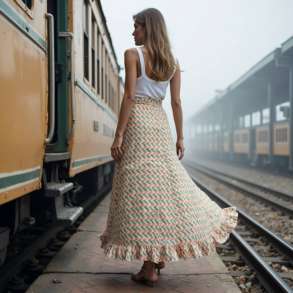 The Indian Bazaar - Wholesale Skirt - Women's - Wrap Skirt with ruffle - wrap around skirt in chevron print 2