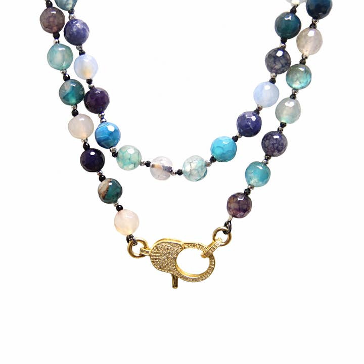 Marine Agate & Pavé Diamond Lock ketting voor wholesale door Jane Basch Jewelry Designs