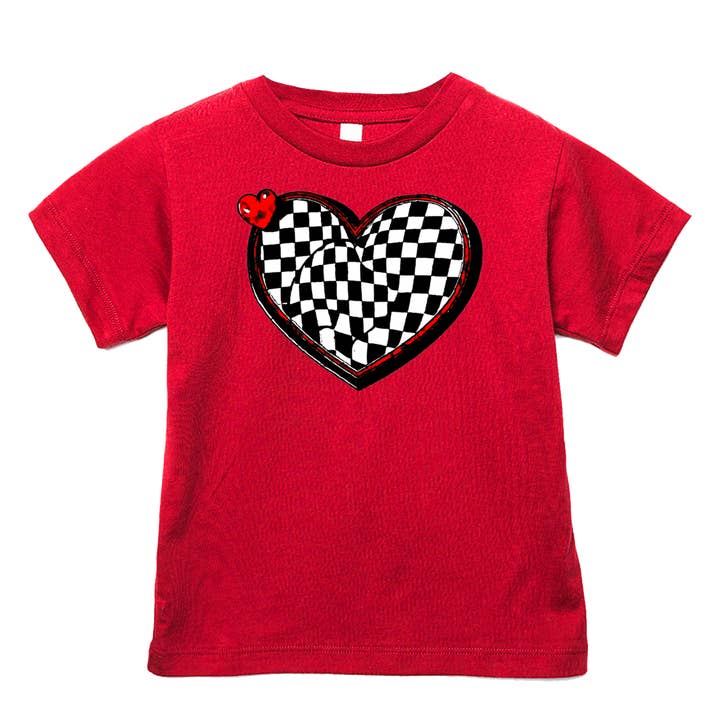Checker Heart Tee, Red (Infant, Toddler, Youth, Adult) for wholesale by Micro Me