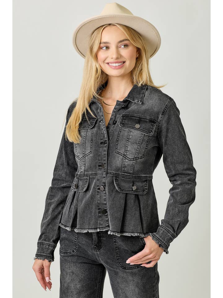 Mystree - Wholesale Denim Jacket - Women's - 60711 Washed Denim Peplum Jacket 24
