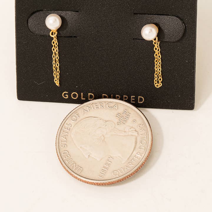 Fame Accessories - Wholesale Dangle Earrings - Gold Dipped Pearl Bead Chain Drop Earrings1