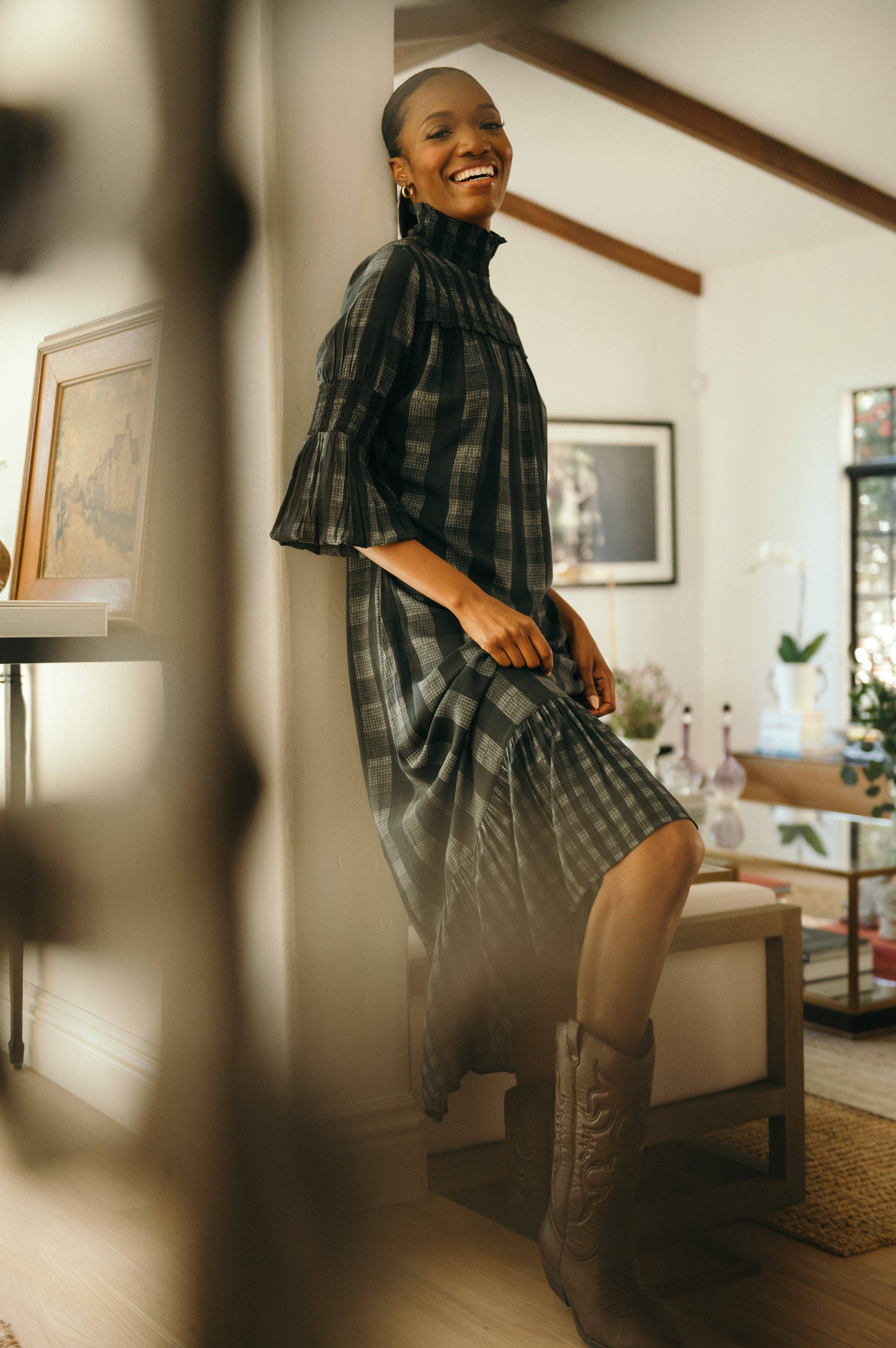 Dakota dress in mix gingham for wholesale on Faire0