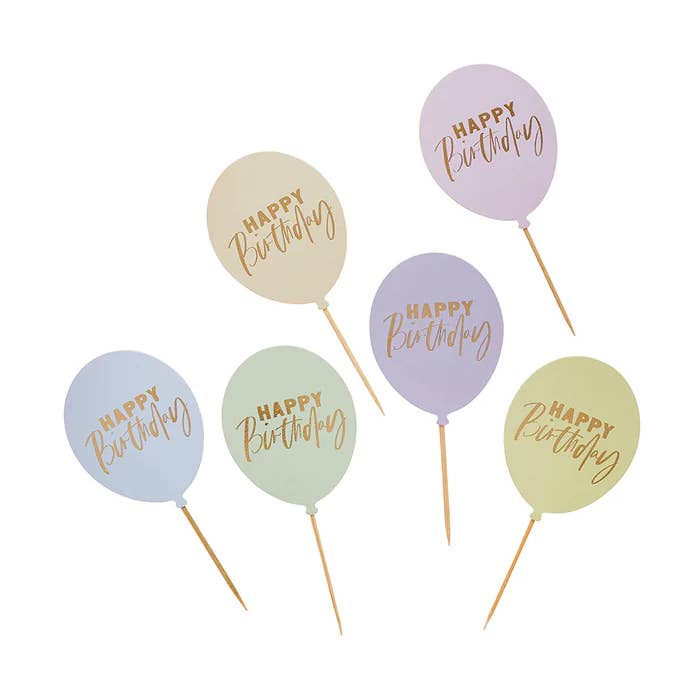 Hootyballoo by Club Green - Vente Décoration pour cake/cupcake - Piques alimentaires ballons pastel « Happy Birthday » par 120