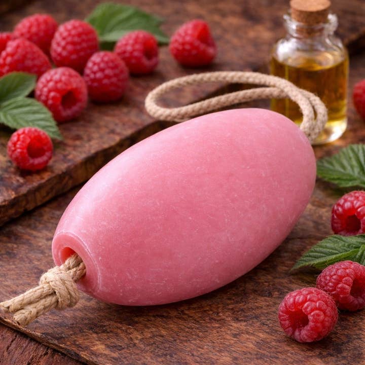 Wall Mounted Rotating French Soap - Raspberry (Framboise) for wholesale by French Soap Wholesale