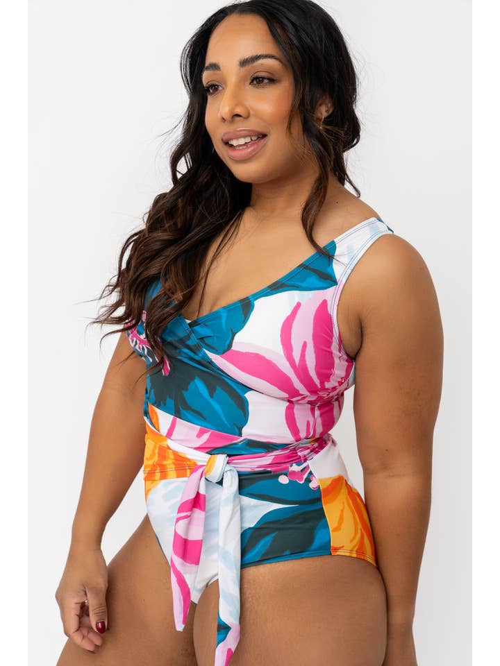 Coral Reef Swim - Wholesale One Piece Swimsuit - Women's - Floral Fusion Wrap Front One Piece8