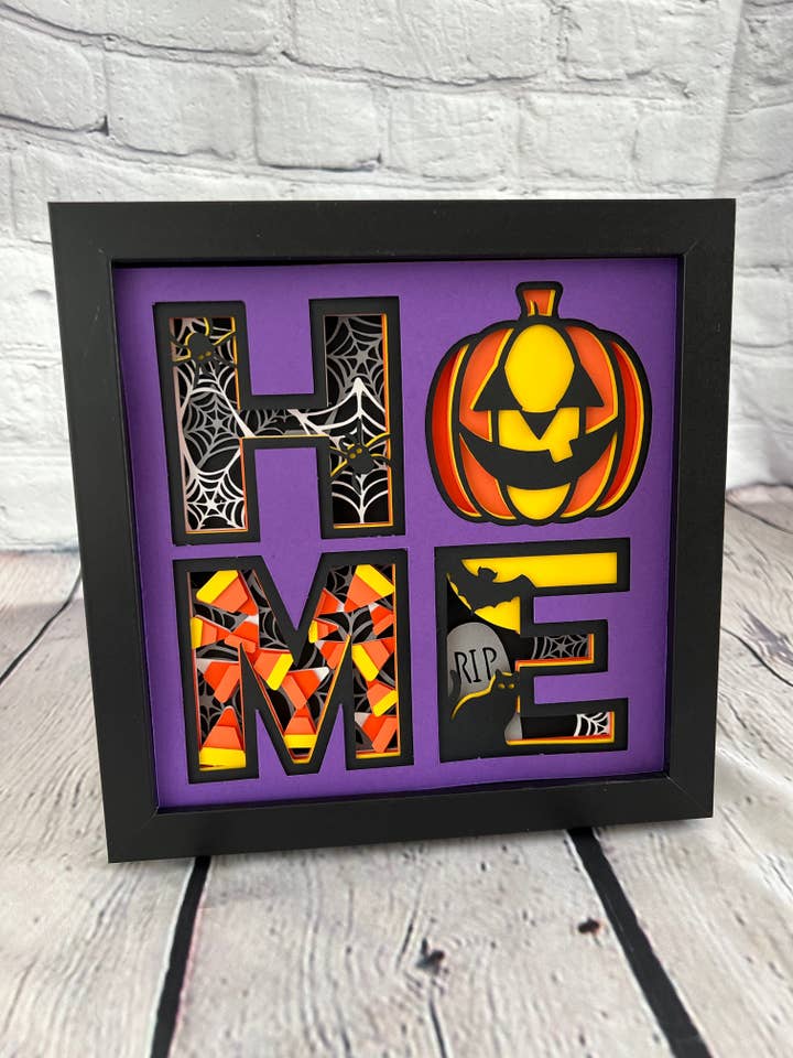 Home- Halloween 3D paper art shadowbox for wholesale by Olivia Reagan Designs