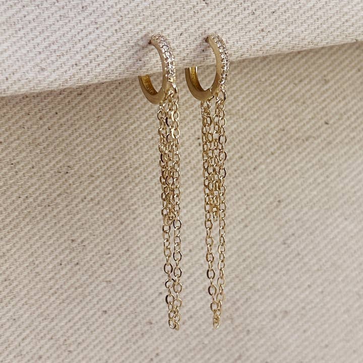 18k Gold Filled CZ Hoop With Dangling Chains Earrings for wholesale by GoldFi