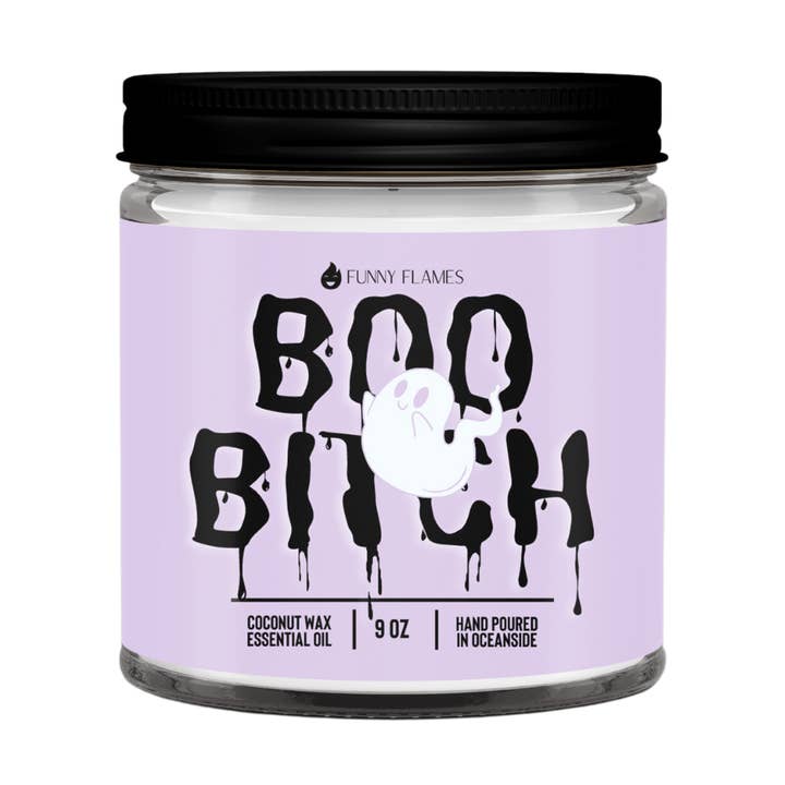 Boo B*tch- Berry Cider Fall Scented Funny Flames Candle for wholesale by Funny Flames Candle Co - Les Creme