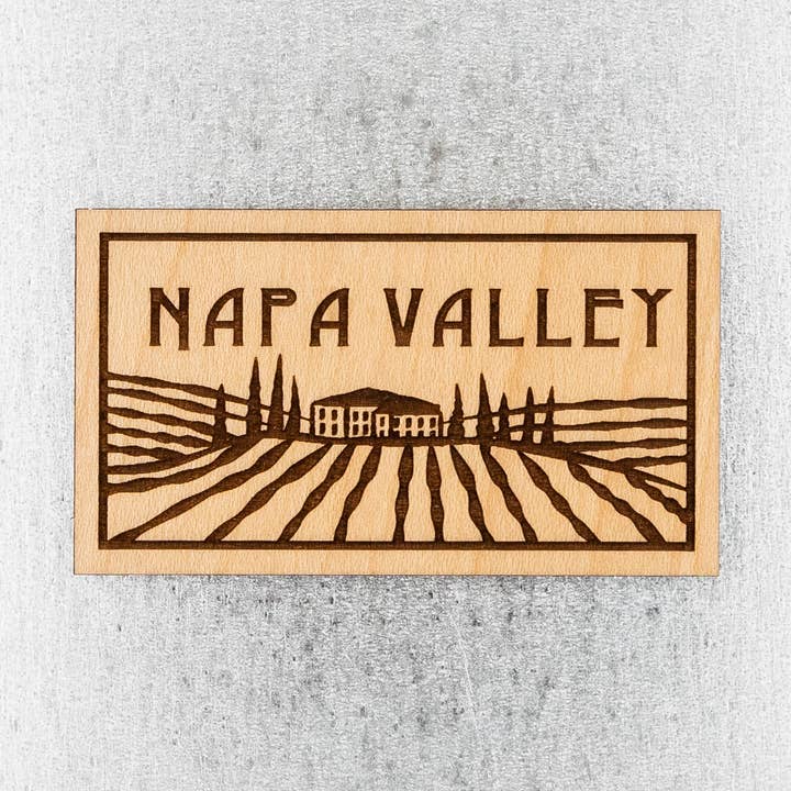 Napa Valley Rectangle Wood Magnet for wholesale by Steamer Lane Design
