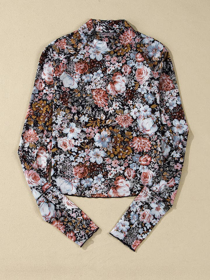 Floral Mesh Long Sleeve Top for wholesale by LALA LOO