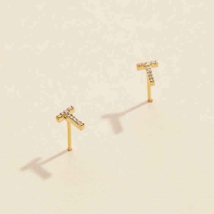 Frem - Wholesale Stud/Post Earrings - Initial Letter Stud Earrings – 12 Pack Bundle in Gold or Silver32