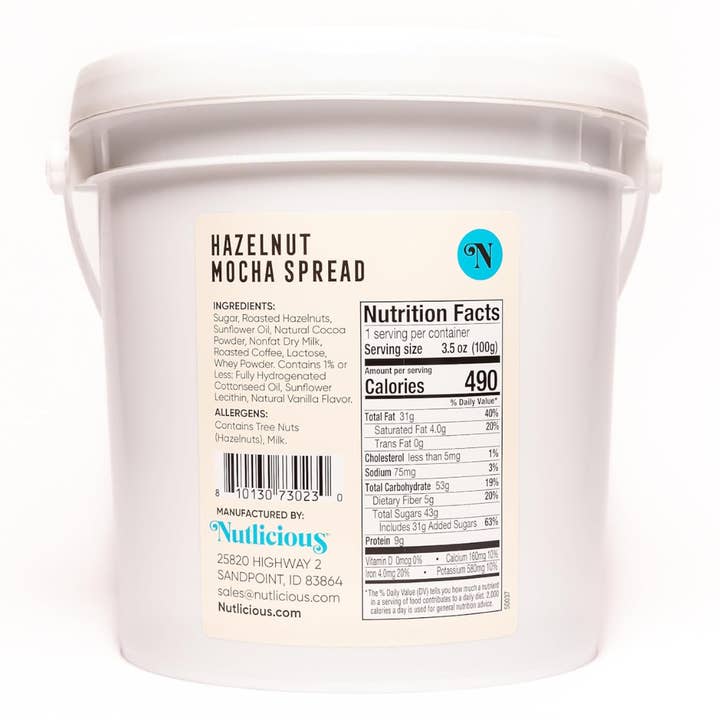 Wholesale Italian Food - Wholesale Nut Butter - Nutlicious, Hazelnut Mocha Spread (9 lb), Spreadable Roasted Hazelnuts Infused with Rich Coffee and Cocoa