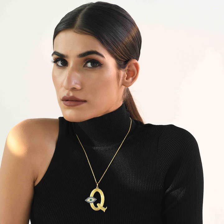 Initial Pendant Q With Evil Eye for wholesale by Elaa