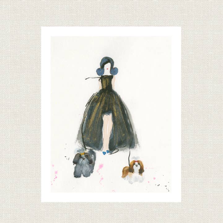 « Femme marchant 2 Shih Tzu #2 » pour la vente par Connie Collum Art
