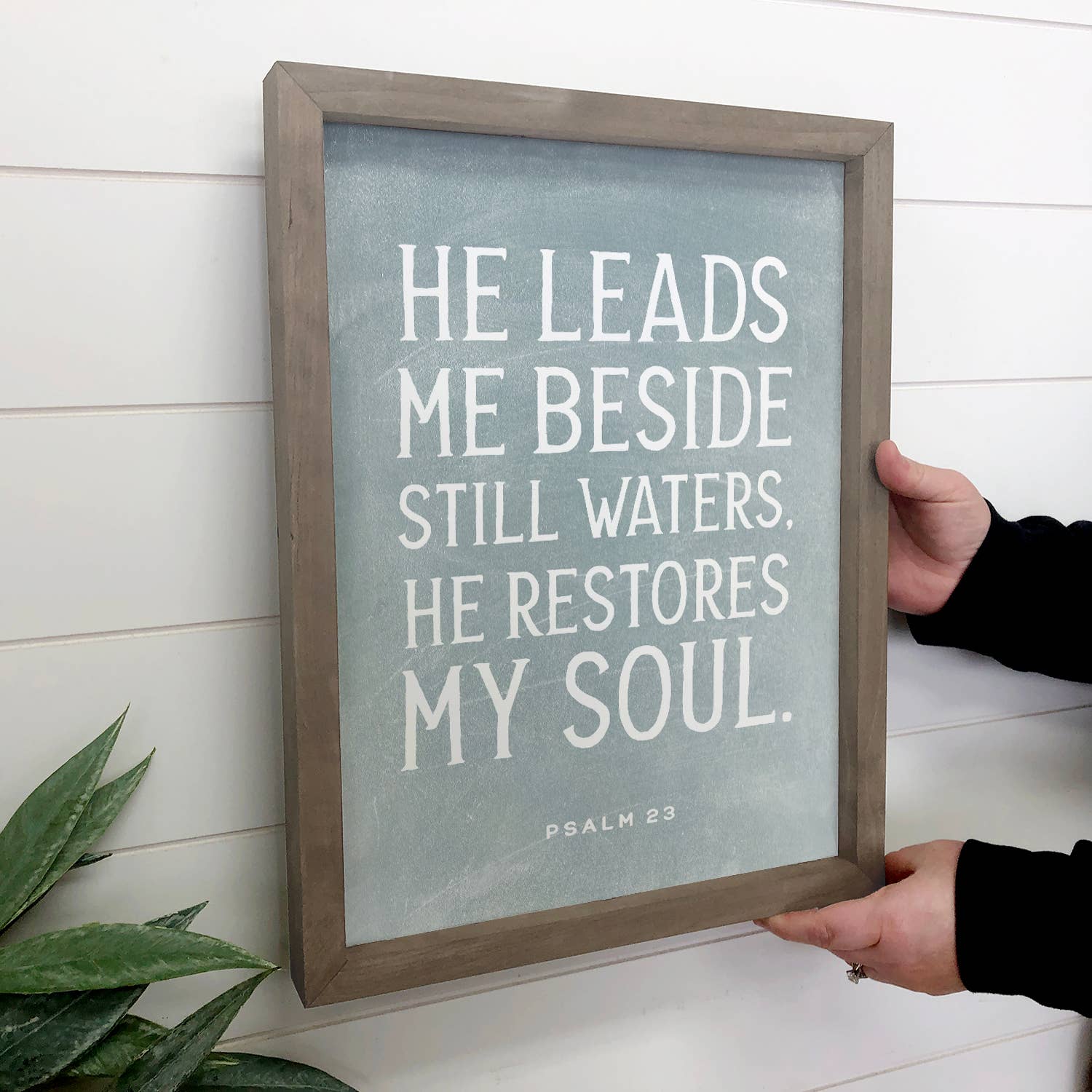 Hangout Home - Wholesale Sign - Psalms 23 He Restores My Soul - Scripture Word Art - Framed1