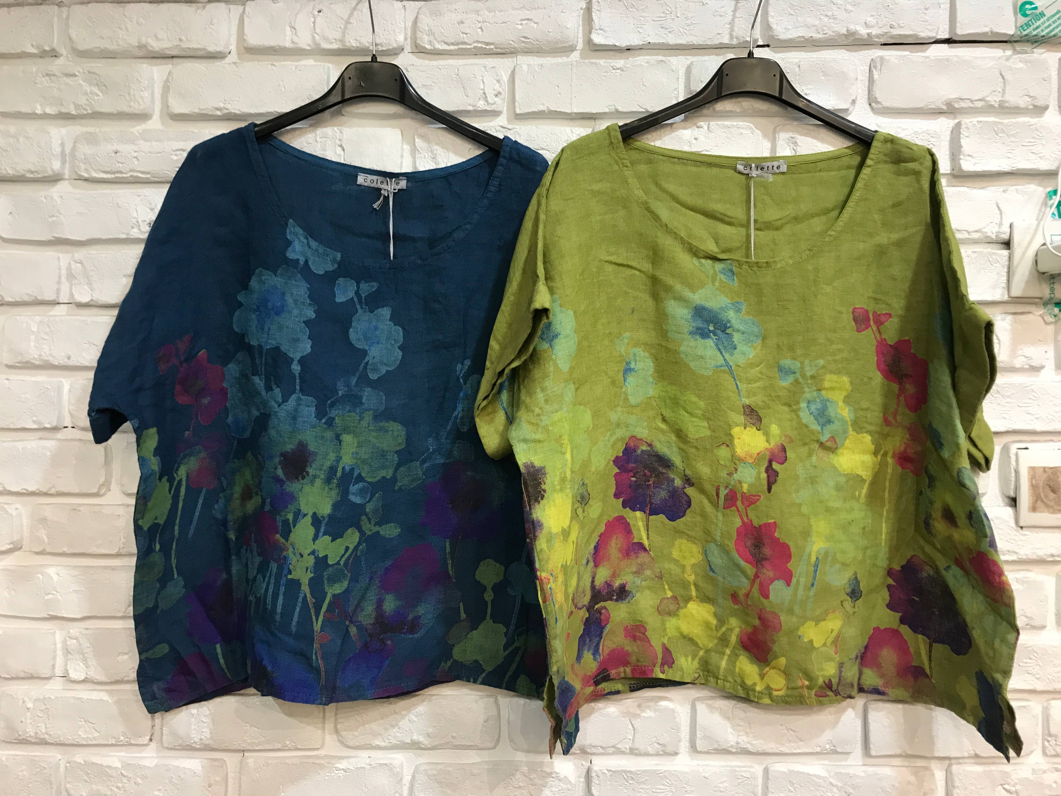 la maison des fibres naturelles – wholesale T-shirt – women's – Round neck printed linen T-shirt 23310 100% LINEN22