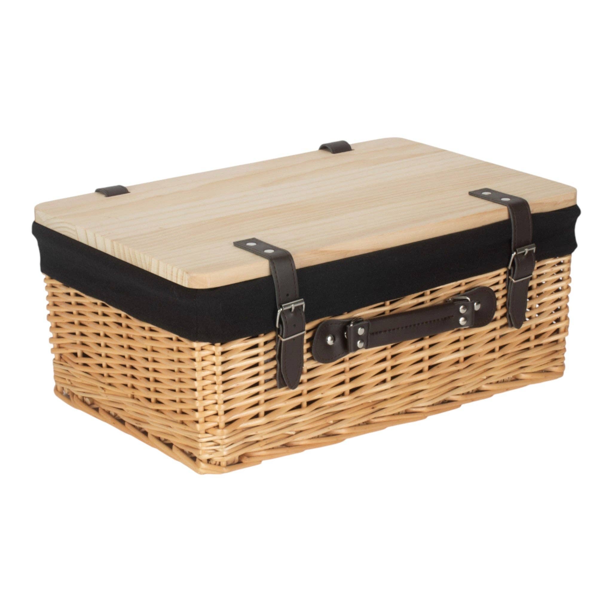 Red Hamper - Venta al por mayor Cestas de pícnic - Cesta de picnic vacía de mimbre negro forrado Buff con tapa de madera de pino1