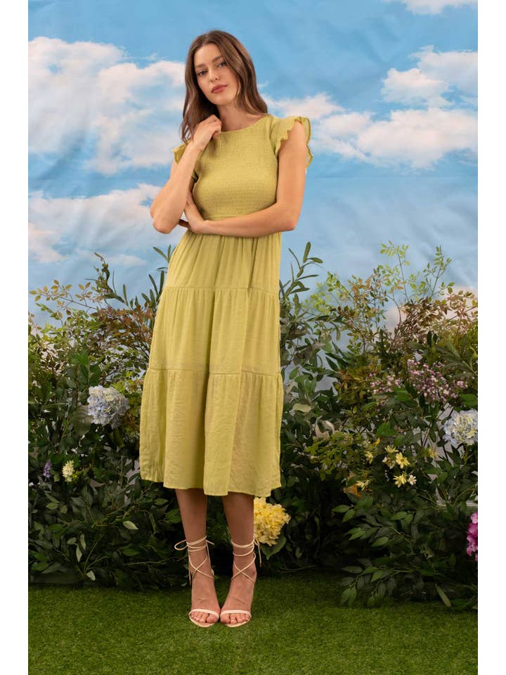 Blu Pepper - Wholesale Dress - Women's - SMOCKED TIERED MIDI DRESS