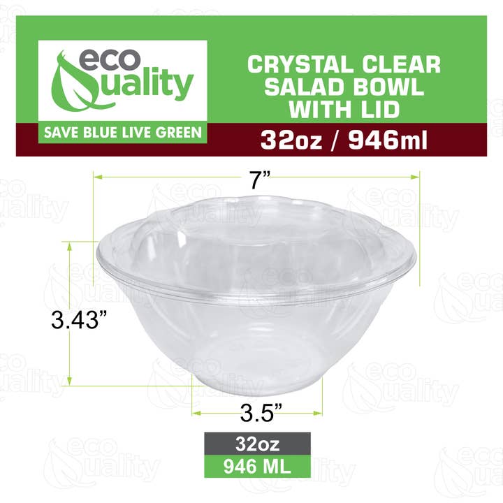 EcoQuality - Vendita all'ingrosso Contenitori per alimenti - Insalatiere usa e getta in plastica cristallina da 32 once con coperchi