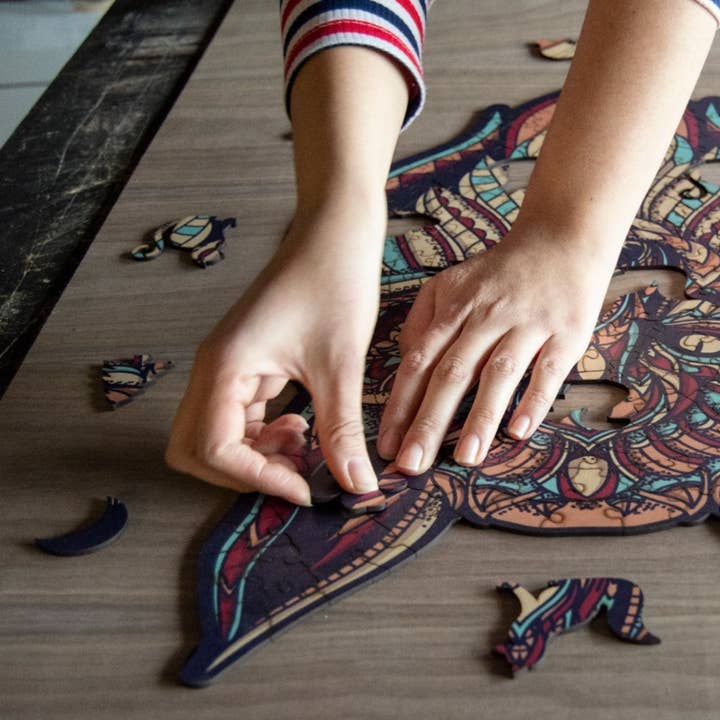 WAWW Artisanal Wooden Puzzles - Wholesale Puzzle - Adult - WOLF wooden jigsaw Puzzle | 23" Whimsies | Animal Totem7