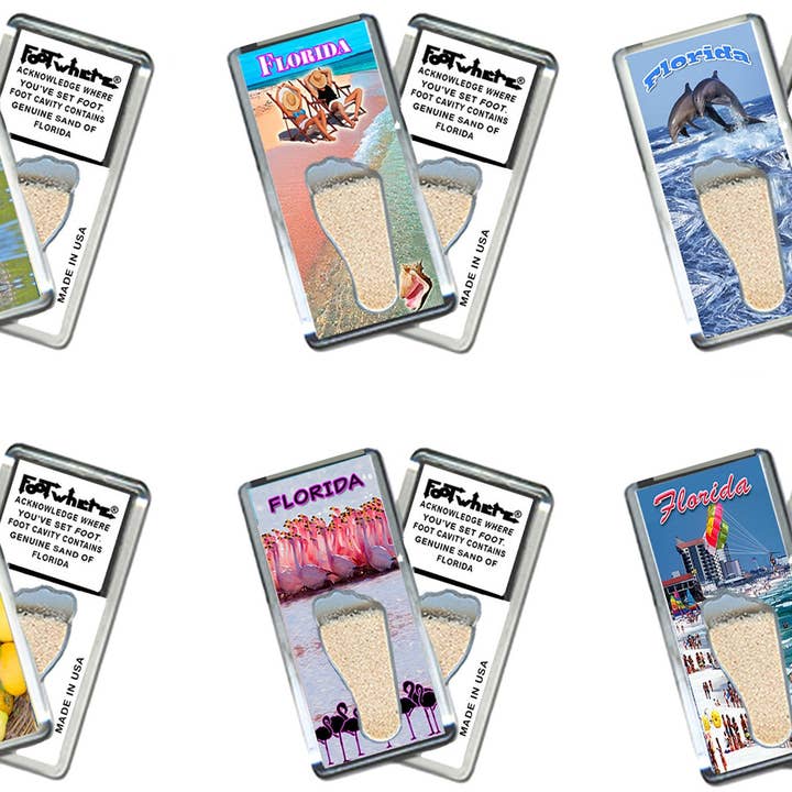 Ímanes de lembrança Florida FootWhere®. 72 peças/ 6 estilos variados. por atacado de FootWhere- USA Group, Inc.