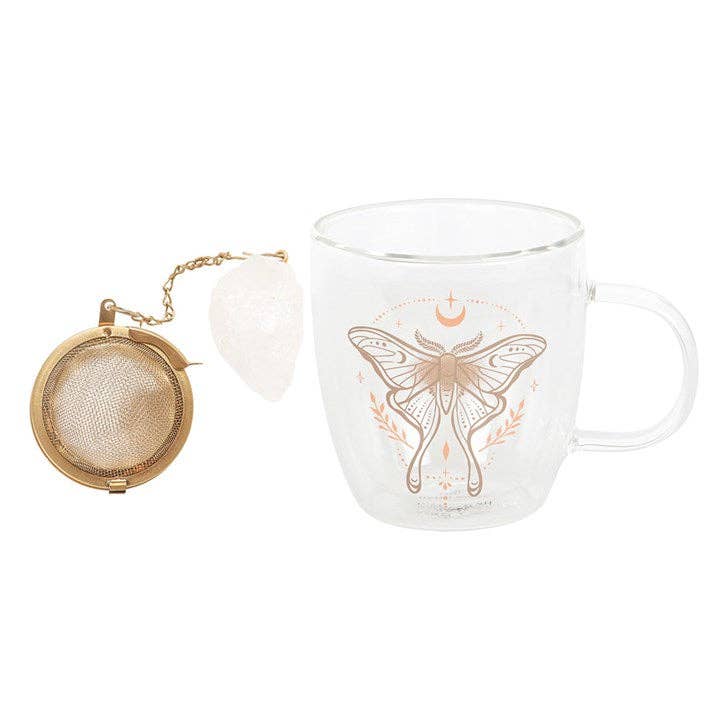 Something Different Wholesale - Wholesale Tea Strainer/Infuser - Luna Moth Double Walled Glass Mug with Crystal Tea Infuser4