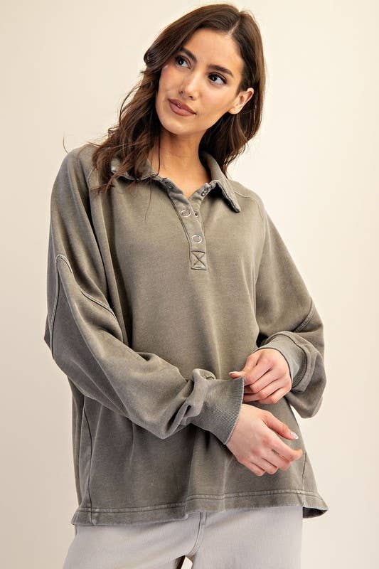 Sunday Morning - Wholesale Sweatshirt - Women's - T170037 LONG SLEEVE MINERAL WASHED POLO SWEATSHIRT13
