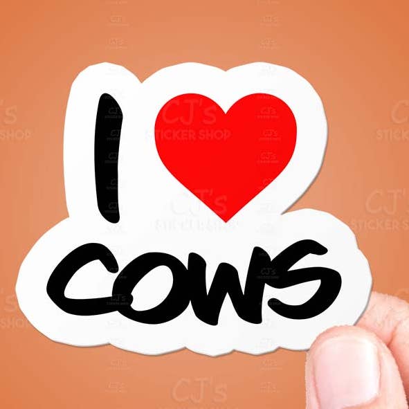 Autocollant en vinyle « J'aime les vaches » pour la vente par CJ's Sticker Shop