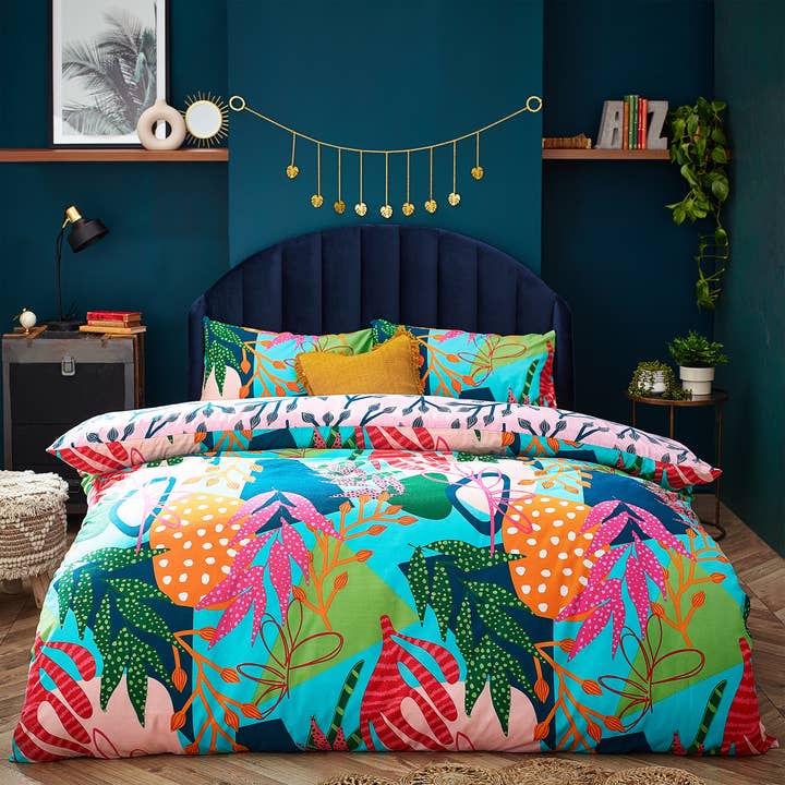 Aqua Pink Coralina Tropical Palm Duvet Cover Set Aqua/Pink for wholesale on Faire
