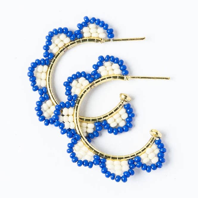 Luna Argola Dourada com Contas e Borda em Escalope Azul Lápis por atacado de INK + ALLOY