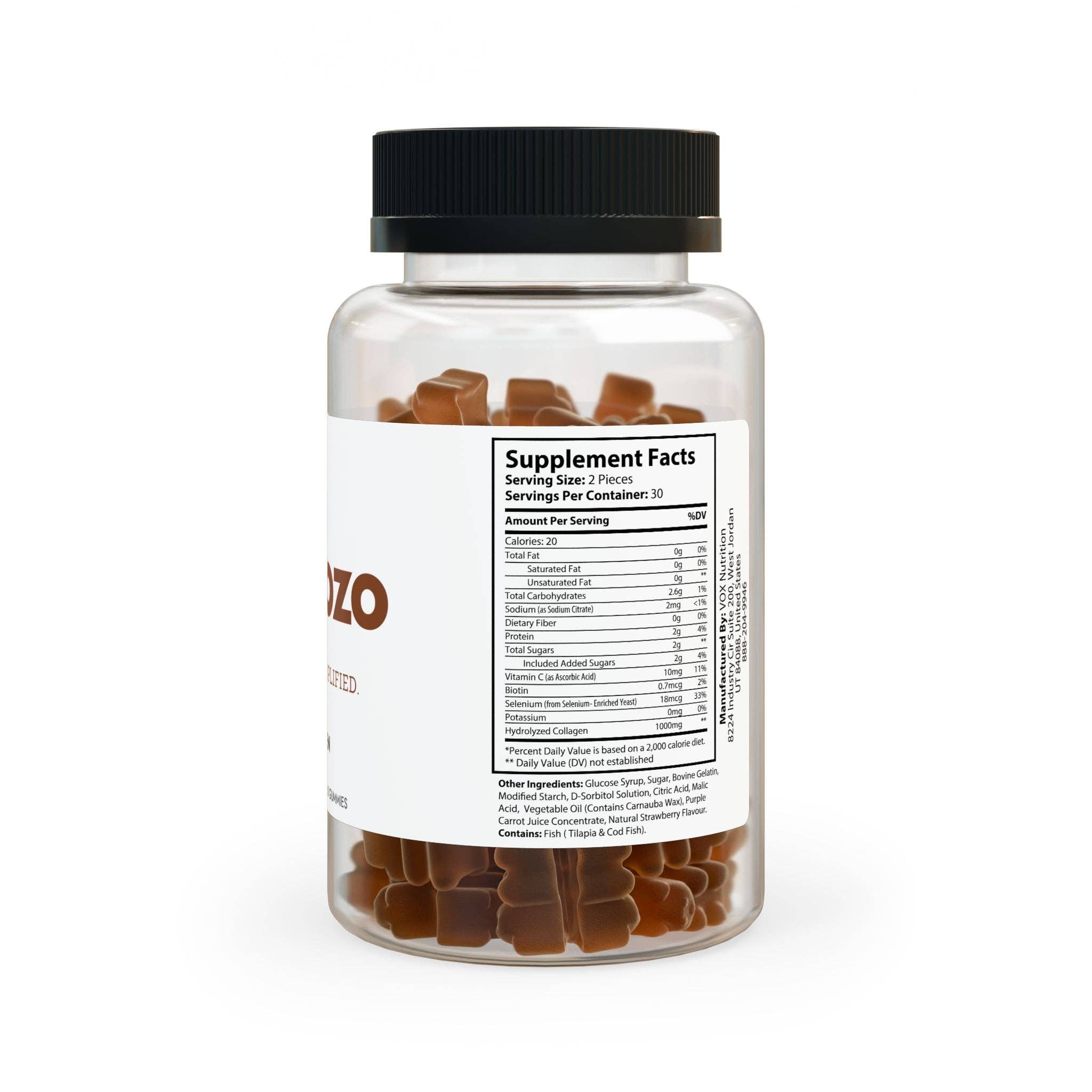 Clear bottle black cap Peptozo Collagen Gummies (60 Gummies) for wholesale on Faire2