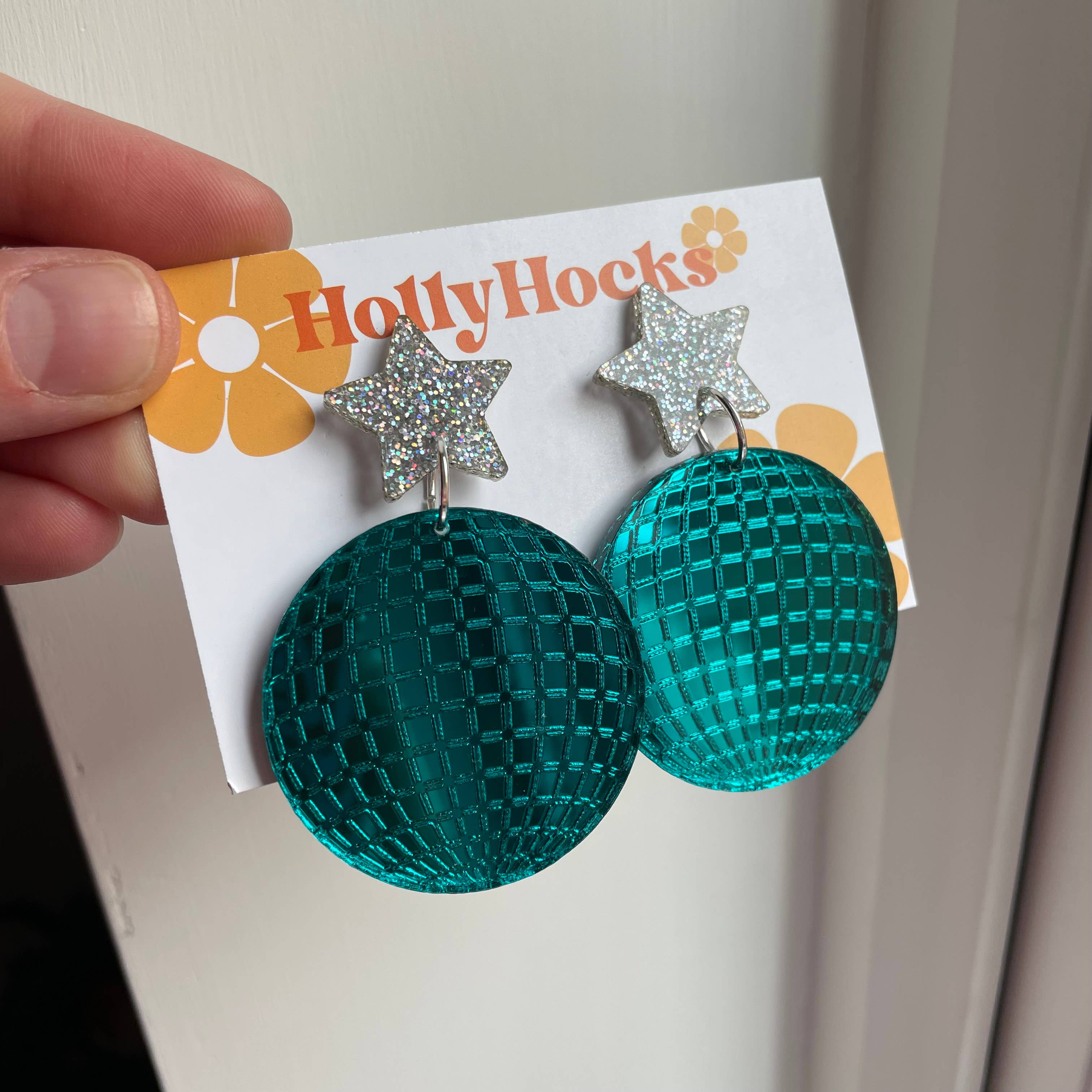 HollyHocks Jewellery – wholesale Dangle earrings – Disco Ball Lasercut Acrylic Earrings3