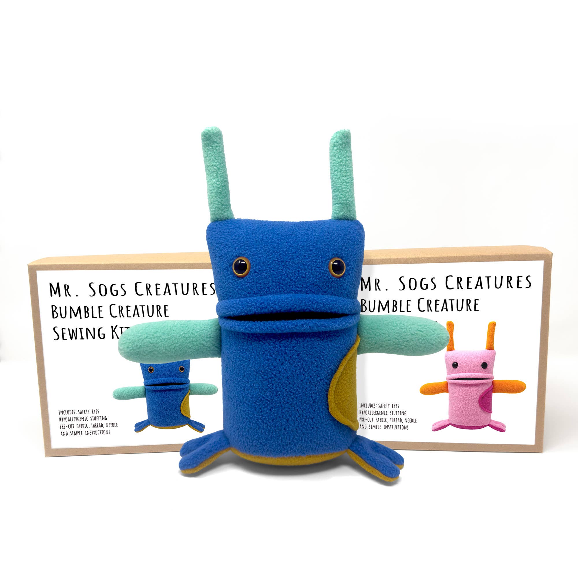 Mr. Sogs – wholesale DIY craft kit – Bumble Creature DIY Plush Sewing Kit - Blue2