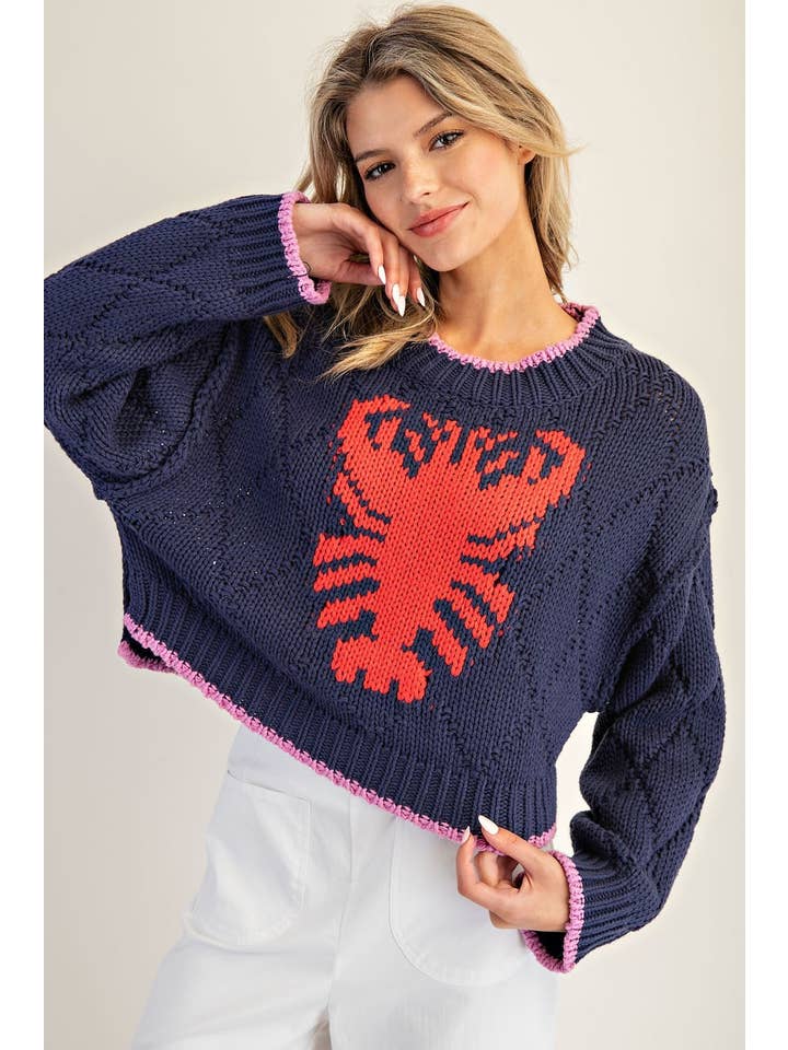 Peace Love Line - Wholesale Knit Sweater - Women's - PL8369 - LOBSTER INTARSIA KNIT CROPPED SWEATER1