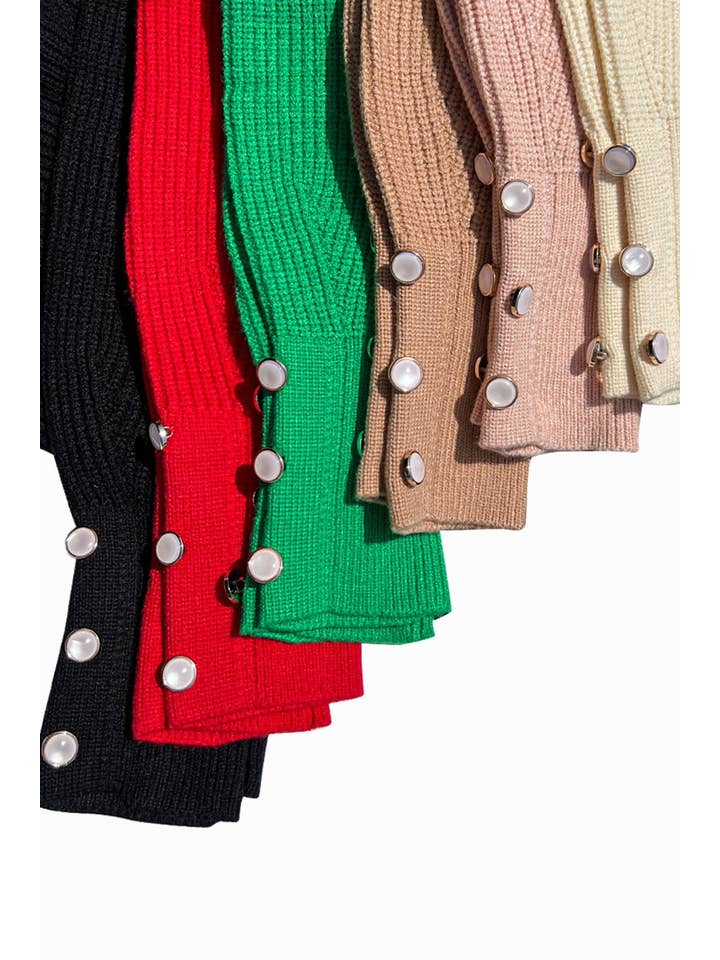 Vine & Love - Wholesale Knit Sweater - Women's - Pearl Button Detail Rib Knitted Sweater VT60542-5