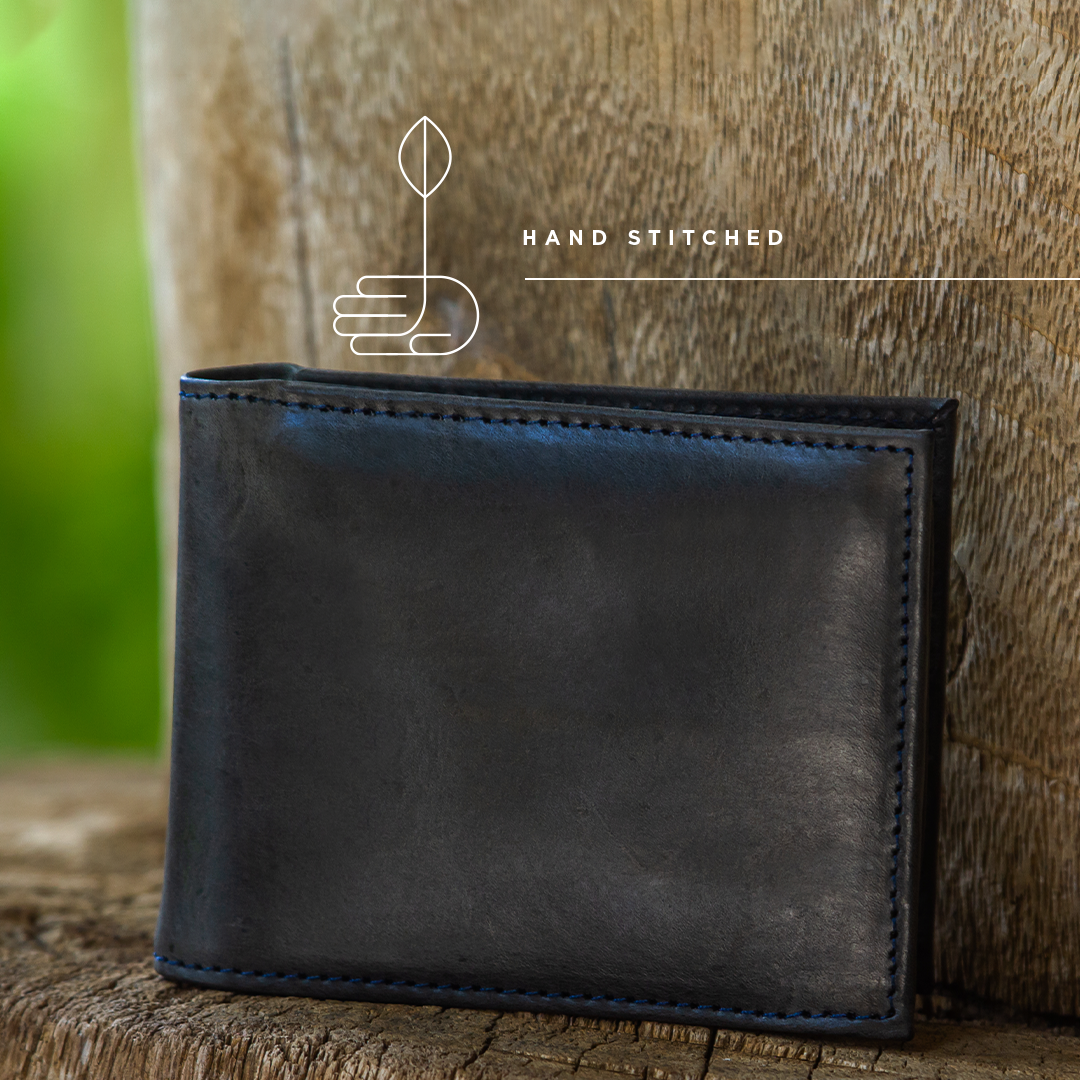 Twin Engine Coffee - Wholesale Wallet - Men's - BIFOLD Leather Wallet  Electric Black  /  Fair Trade Artisan2