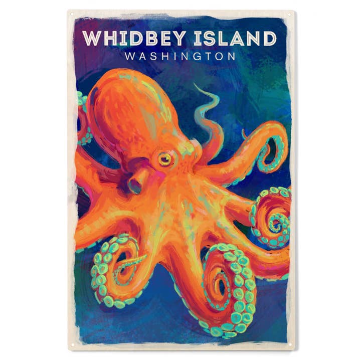 WOOD SIGN ART Whidbey Island, Washington, Octopus for wholesale by Lantern Press
