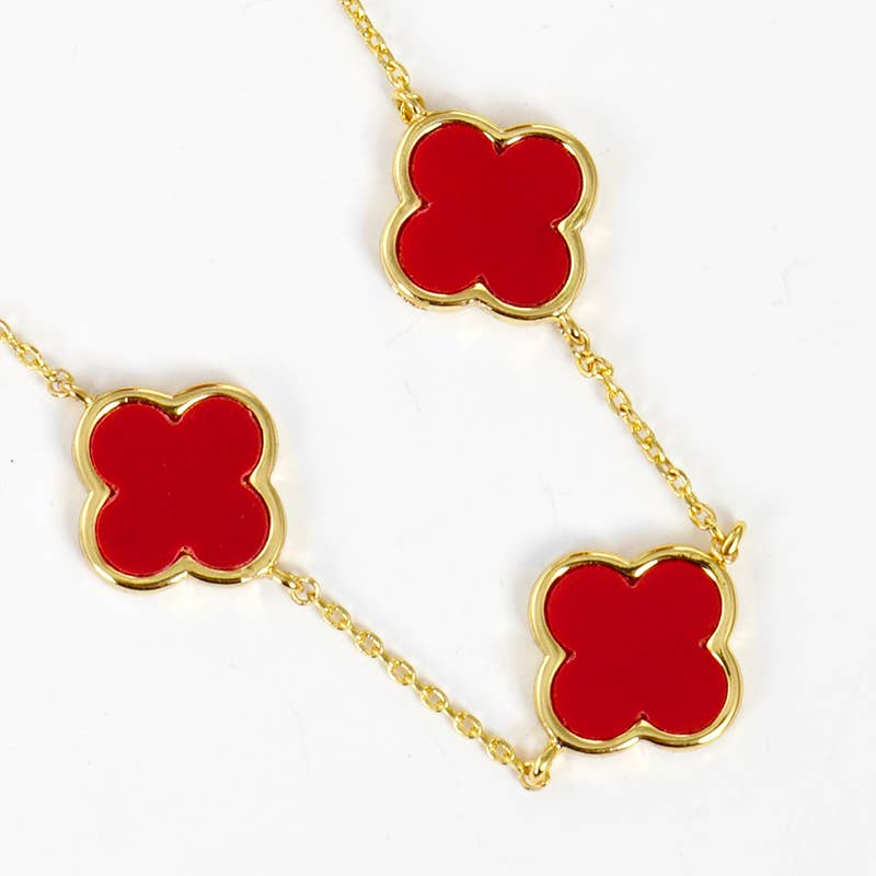 Fashion City - Wholesale Pendant/Charm Necklace - Gold-Dipped Linked Colored Clover Necklace2
