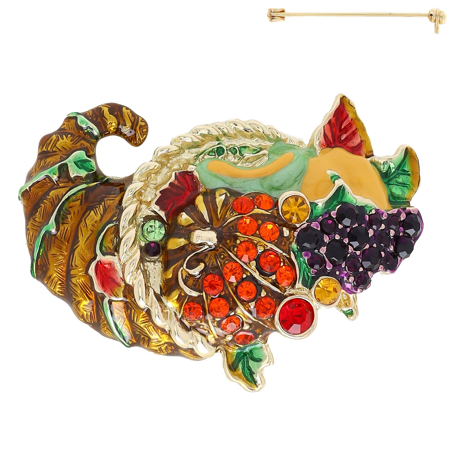 SP Sophia Collection - Wholesale Brooch - Cornucopia Basket Thanksgiving Brooch Pin1