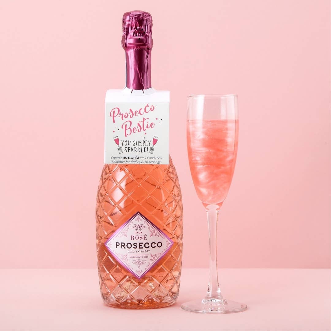 Bedazzled - Wholesale Gift Tag - Prosecco Bestie! You simply Sparkle shimmer bottle tag Pink0