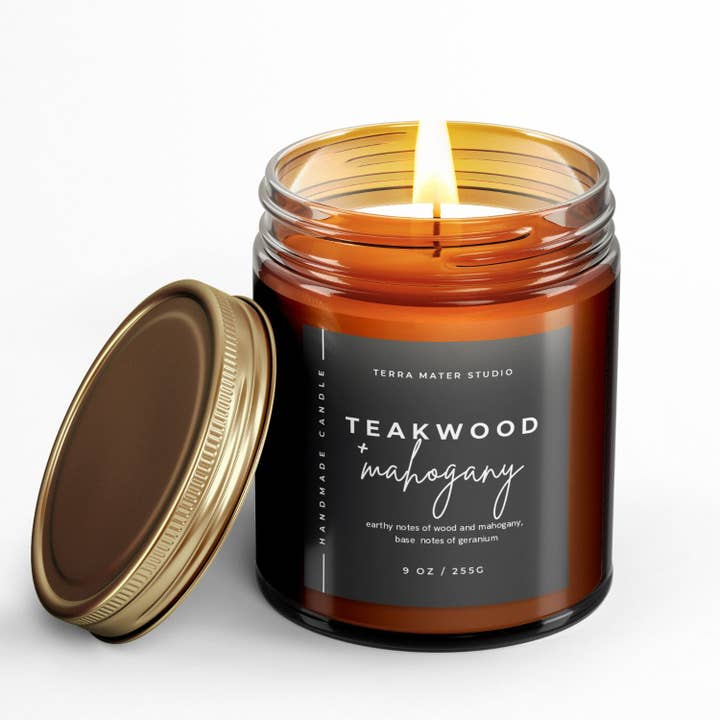 Terra Mater Studio LLC - Wholesale Jar/Filled Candle - Teakwood Mahogany All-Natural Candle | 50+ Hour Burn2