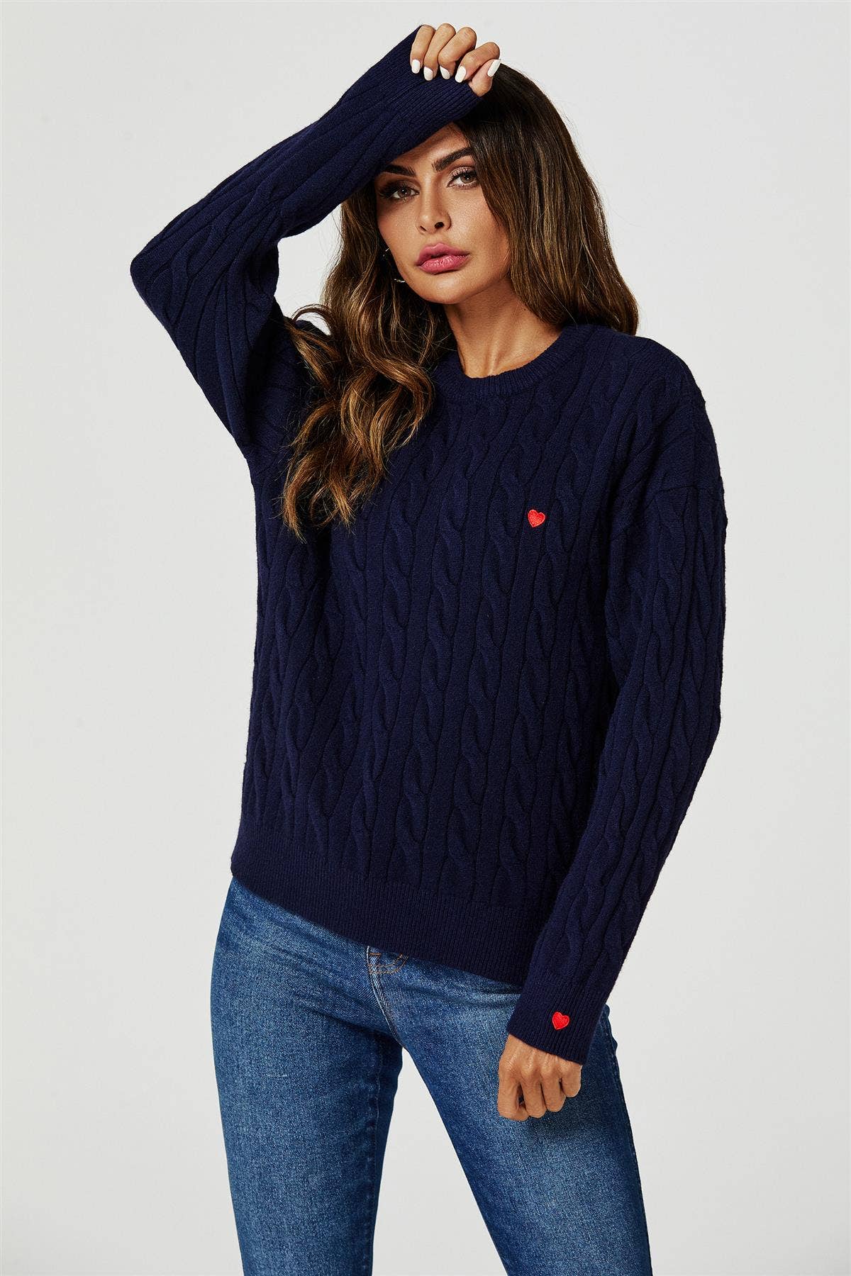 FS Collection (Germany) - Wholesale Knit Sweater - Women's - Heart Embroidery Jumper Top In Navy3