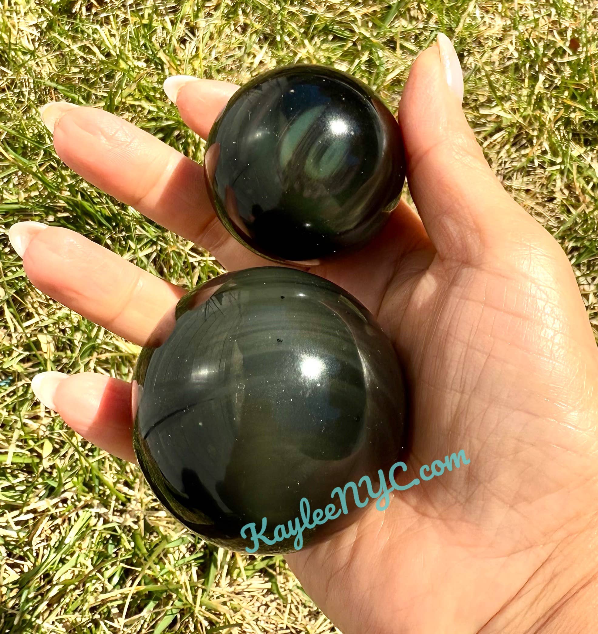 KayleeNYC - Wholesale Spiritual Stone/Crystal - 6-8 pcs Natural Rainbow Obsidian Sphere Crystal Ball energy6