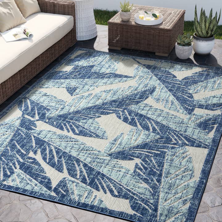 Abani Rugs - Wholesale Area Rug - Abani Hampton HAM190A Indoor/Outdoor Tropical Blue Palm Rug