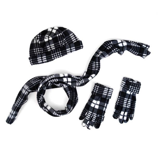 Selini New York - Wholesale Winter Accessory Set - Kids - Kid's (6-12 Years Old) Gray Plaid Fleece Winter Set2