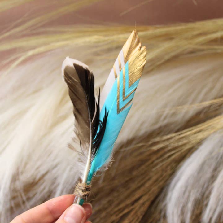 Wildflowers and Barley - Wholesale Hat Accessory - Women's - Handmade Teal & White Duck Feather Pick